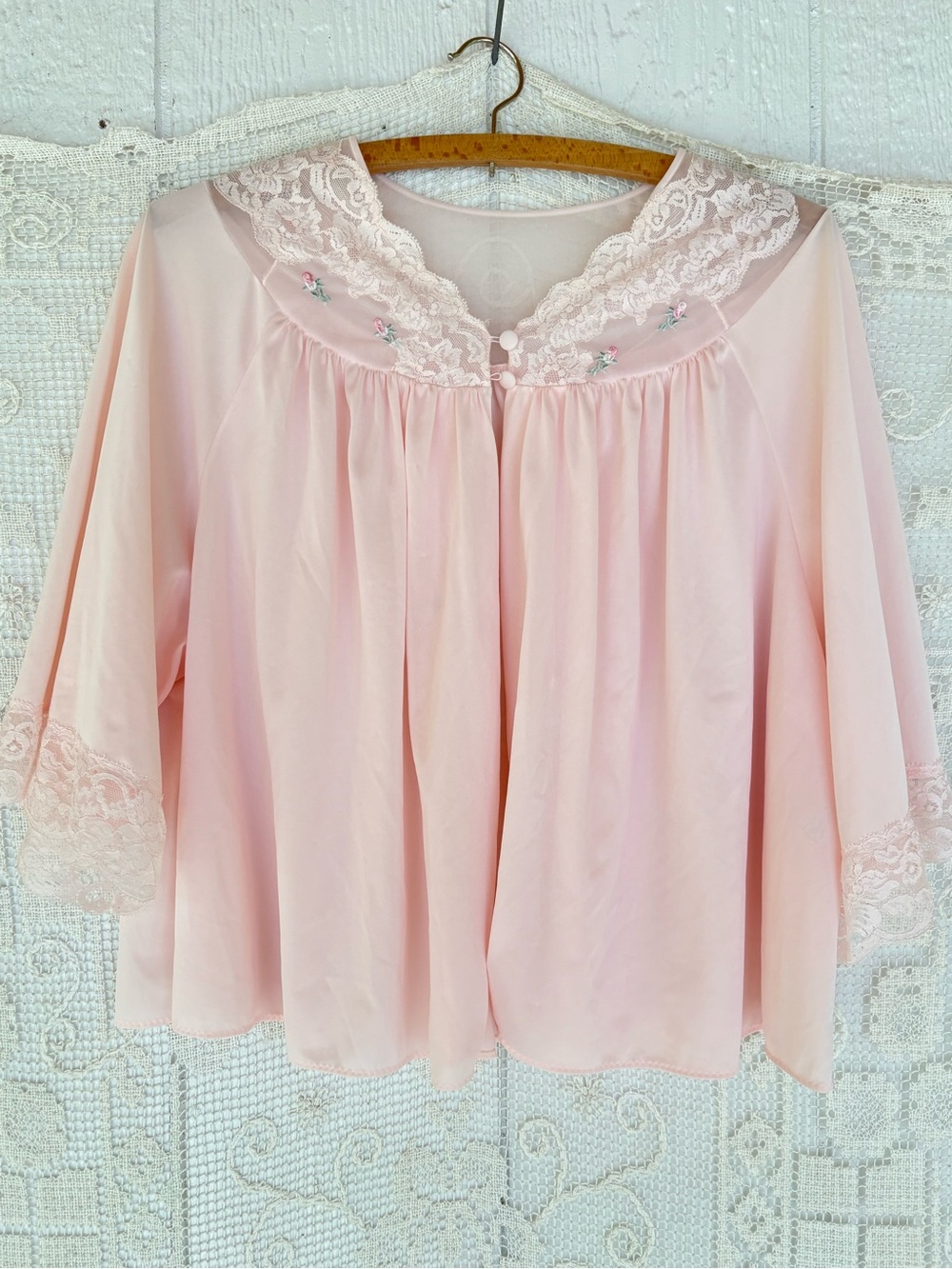 Vintage Nylon Light Pink Lace-Trim Women's Nightgown Top One Size